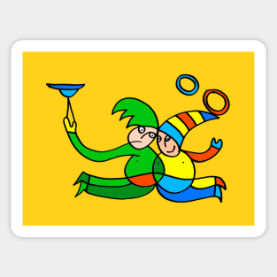 Twin Jugglers in Colors for Kids on Yellow Sticker